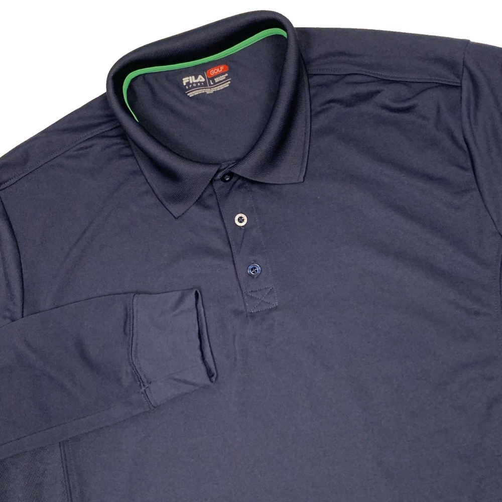 Fila Sport Golf Navy Polo Shirt Mens XL Long Sleeve Blue Microfiber Fit